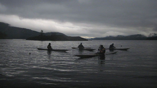Class paddling skin on frame kayaks off Orcas Island