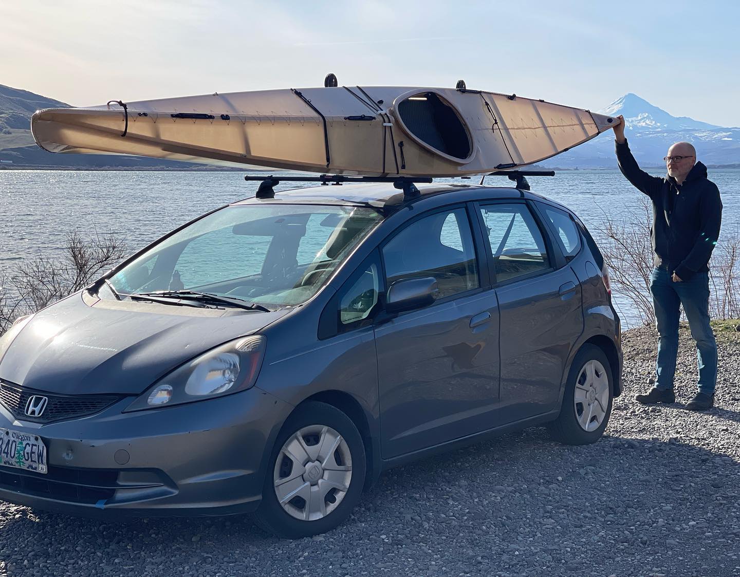 LPB skin on frame kayak on roof of car
